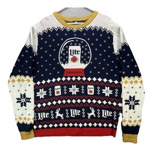 Miller Lite Christmas Sweater Adult XL Beer Reindeer Snowflake